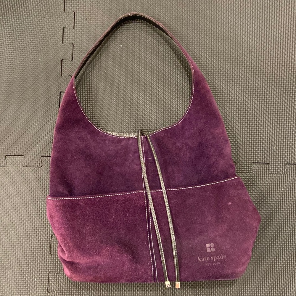Vintage Early Kate Spade EGG Thompson PURPLE suede w/ cream suede lining